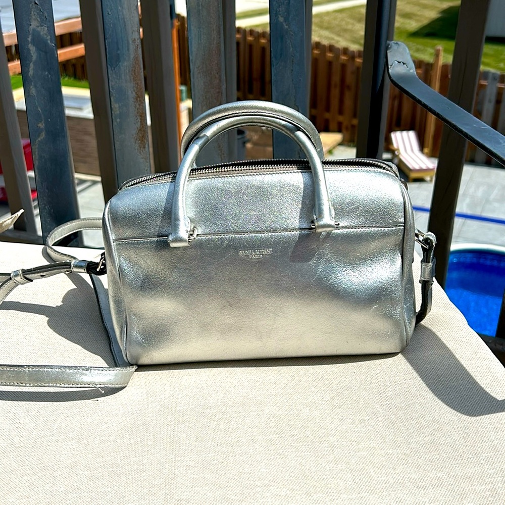 Yves Saint Laurent silver Mini Duffle Crossbody